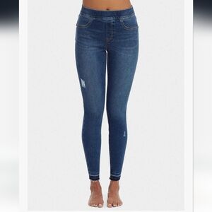 SPANX | Women's Dark Blue High-Cut Distressed Frayed Hem Skinny Jean Jeggings
